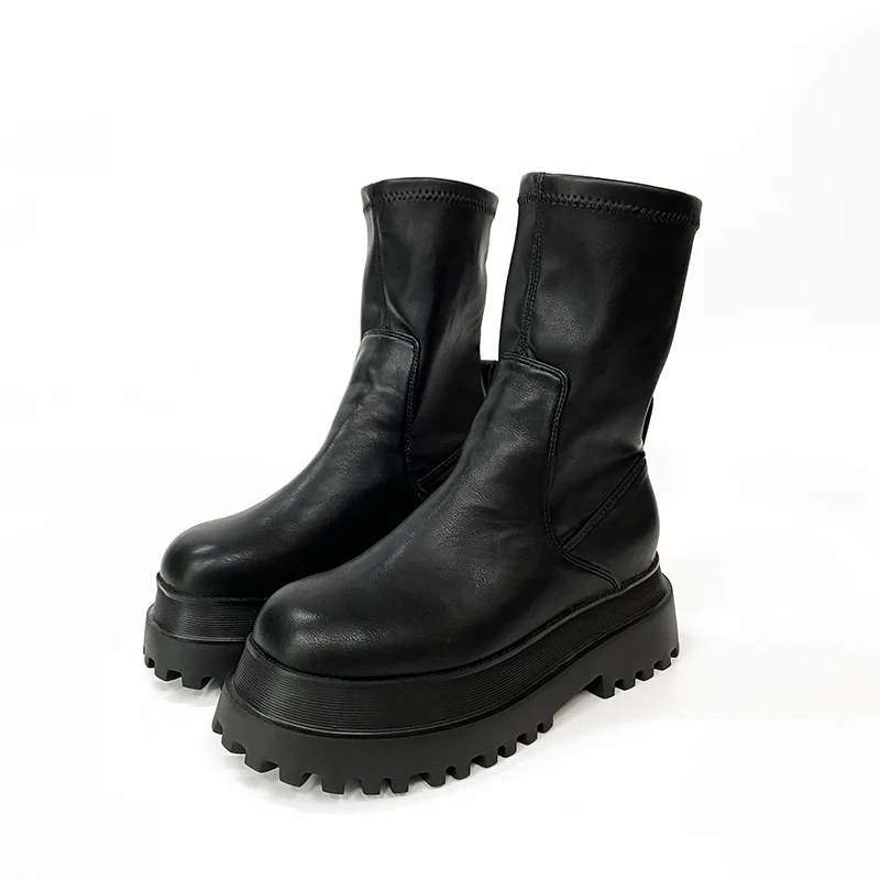 Gothic Style Shoes 2020 Autumn Elastic Punk Short Boots Women's Net Red Short-Height Long Thick Bottom Increased Thin Boots