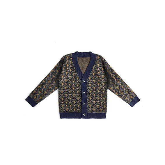 Green Coat INS/осенне-зимний детский комплект со свитером для мальчиков и девочек, свитер в стиле ретро кардиган, шерстяные штаны в английском стиле детский вязаный свитер - Цвет: Green Coat
