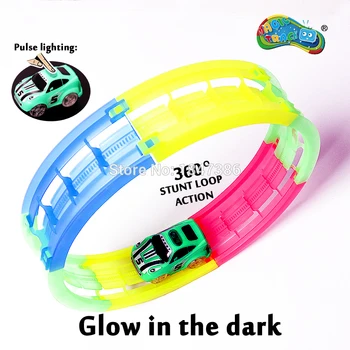 

Magic Track 360 Stunt Loop Action Glow in the Dark Track 6 loop pieces with 1PC Led Light-Up Vehicles Sports Car Toys for kids