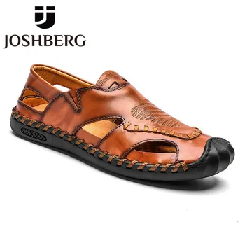 

JOSHBERG 2020 New Slippers Cozy Sandals For Classic British Style Men Genuine Leather Summer Shoes Men Support Dropshipping