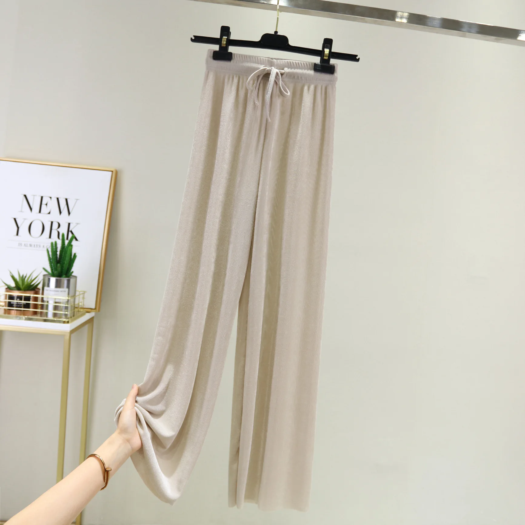 Женские широкие брюки из тонкого ледяного шелка 2020 летние корейские прямые