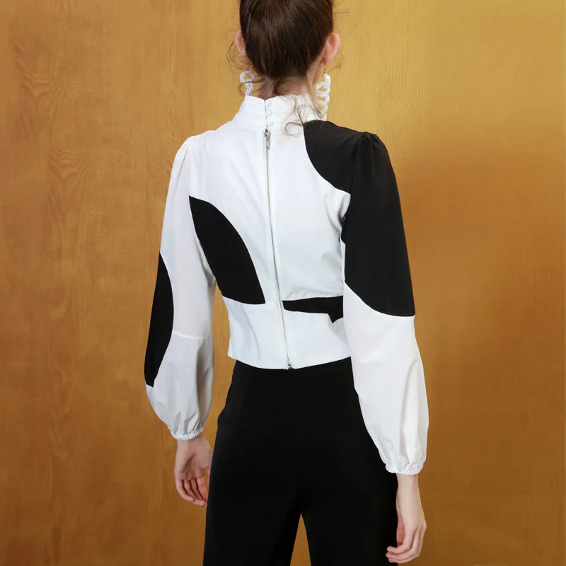 HG винтажная Кружевная блуза Женская водолазка с рукавом-фонариком на молнии модные тонкие элегантные новые осенние Рубашки женские ZYQ1400