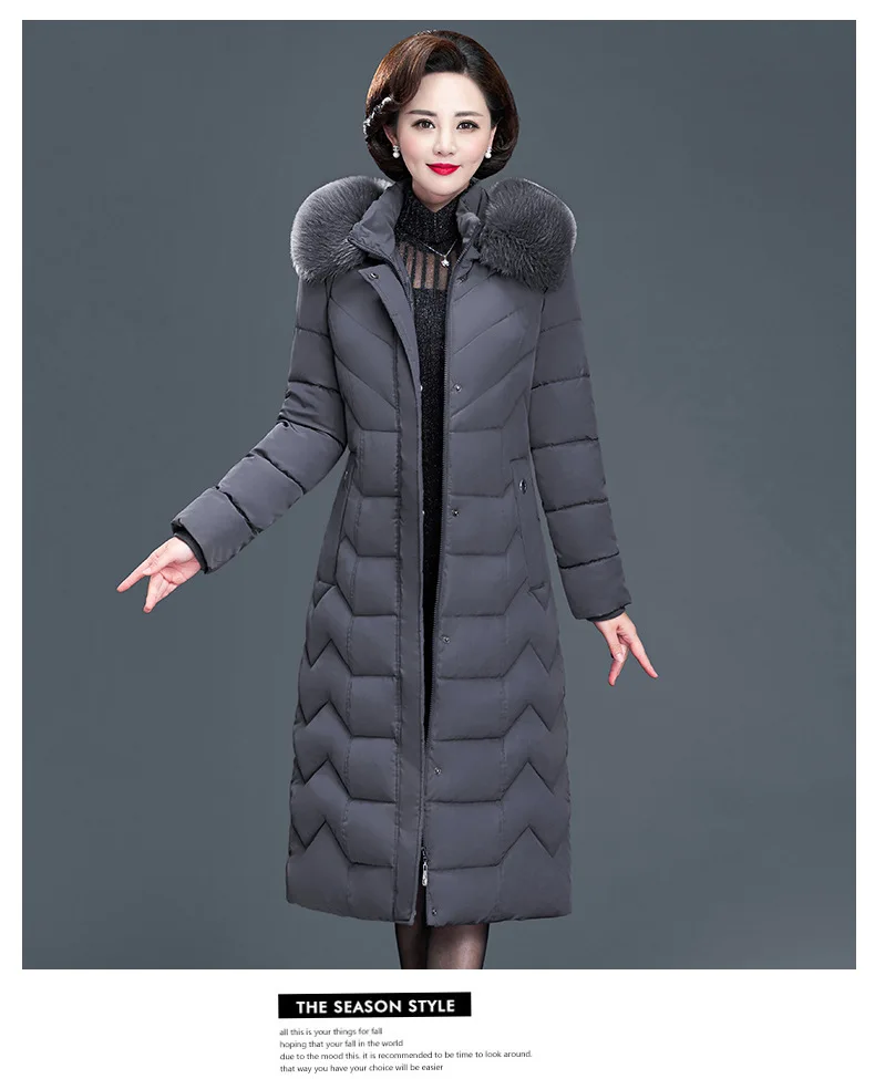 Middle-aged WOMEN'S Apparels Long down Jacket Cotton-padded Clothes Middle-aged Women Dress Extra-large Thick Long over-the-Knee