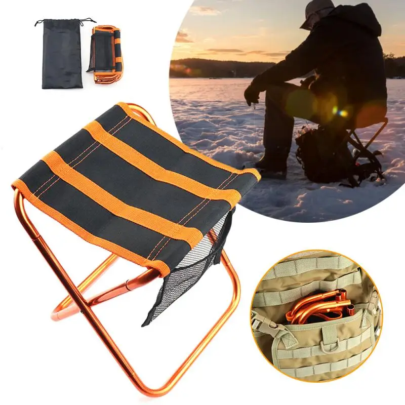 

Ultralight Aviation Aluminum Outdoor Mesh Pocket Bag Folding Stool Mini Train Hiking Camping Chair Fishing Picnic BBQ Seat