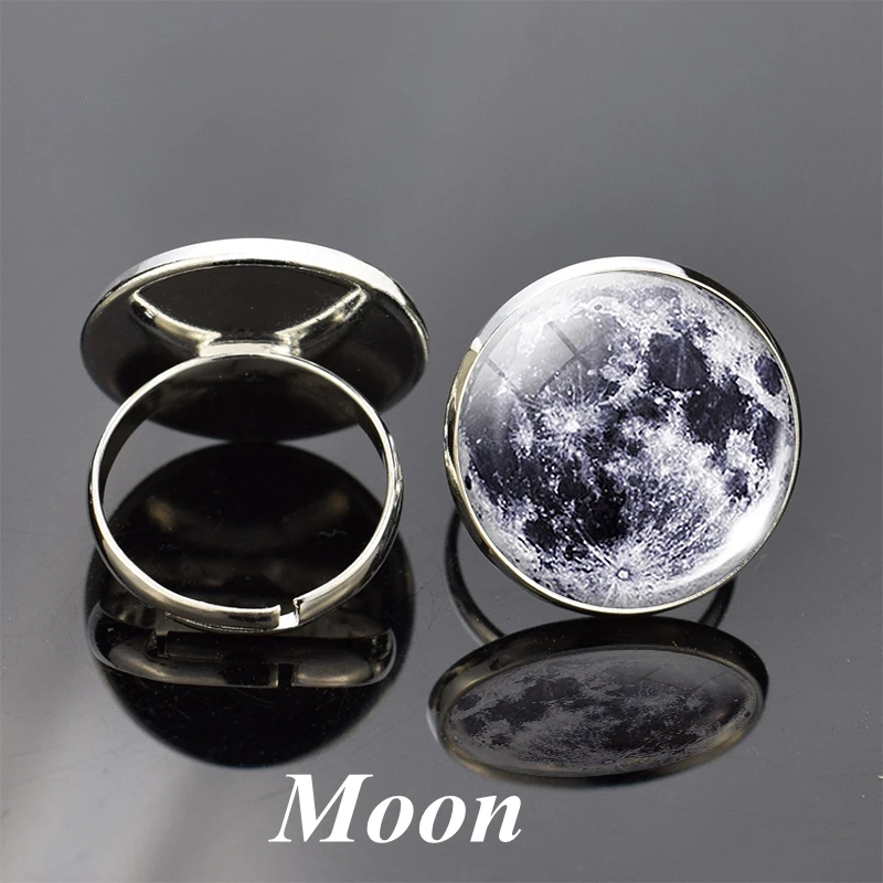 Кольца с Луной, солнечная система, Галактическое стекло, кристалл, кольца на палец для мужчин и женщин, регулируемое кольцо со звездой, серьги в виде планет