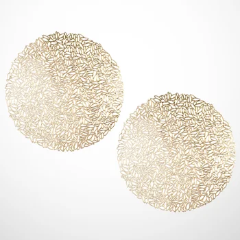 

2pcs PVC Sunflower Seeds Placemats Round Heat Insulation Pad Non-Slip Mat Table Decoration for Home Restaurant Hotel (Golden)