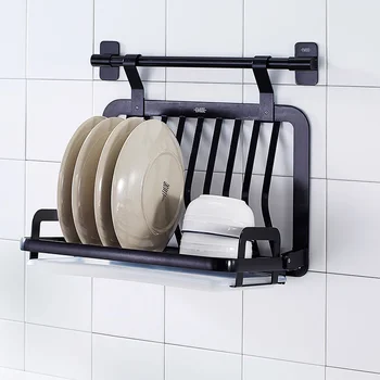 

Black folding kitchen dish rack space aluminum rack tray storage rack drain kitchen shelf LU5079