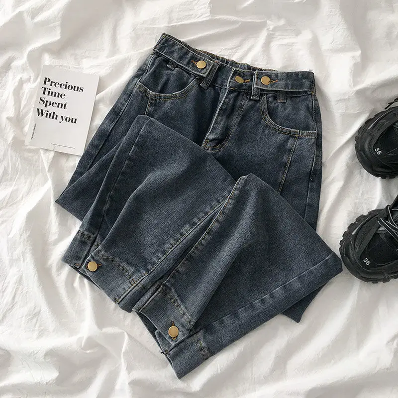 Retro Elastic High Waist Loose Straight-leg Jeans Spring and Autumn 2021 New Women's Wild Casual Nine-point Pants Mother Jeans