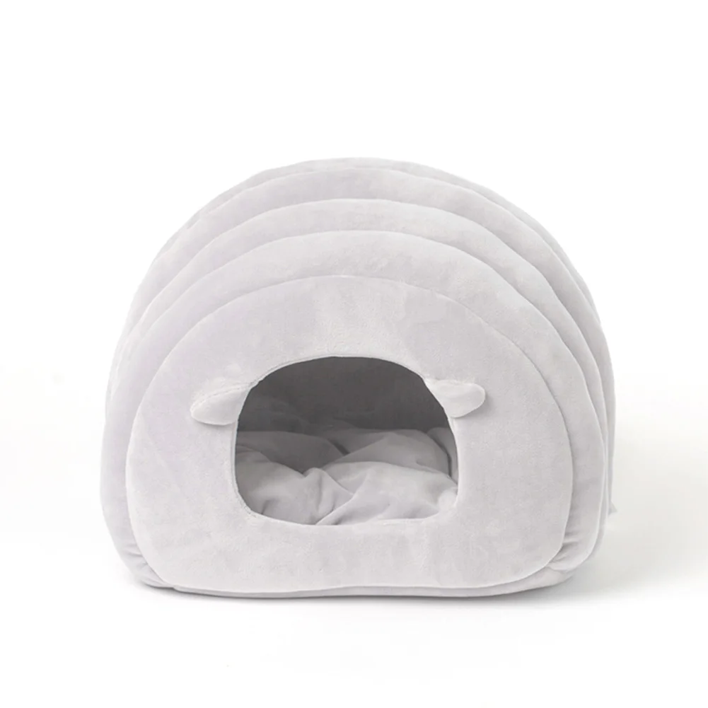 

Foldable Sleeping Bed With Mat Cat Dog Soft Plush Comfortable Cave Portable Indoor Washable Pet House Cute Winter Warm