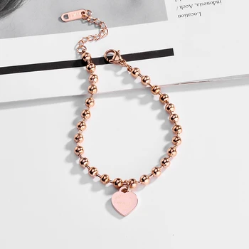 

BTS-516 Titanium Steel Lettering Heart Pendant Bracelet Woman 18K Gilded Eternal Love Letter Bracelet Girl Fashion Jewelry Gift
