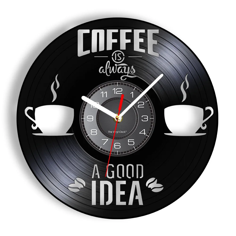 Cafe Shop Decorative Vinyl CD Disc Wall Clock Coffee Is Always A 