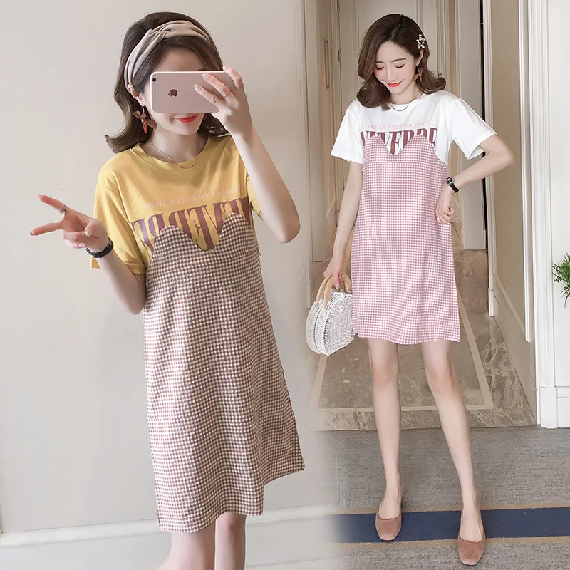 

Faux two pieces short sleeve pregnant women breastfeeding dress fashion printing hot selling summer maternity nursing dress nice
