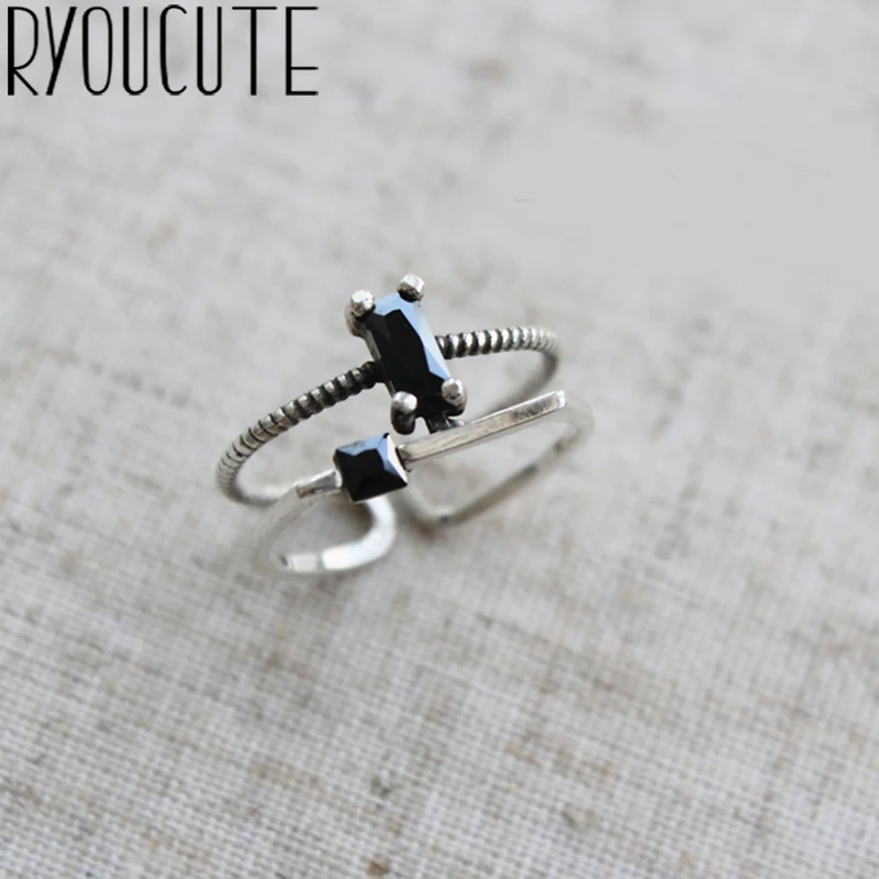 Женские серебряные Кольца Bijoux Boho вечерние кольца с черным цирконием ювелирные
