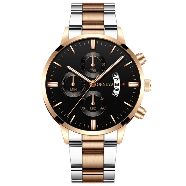 2020 Fashion Trend Men's Stainless Steel Watch Luxury Calendar Quartz Watch Men's Business Casual Watch White Rose Gold