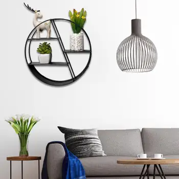 

Nordic Style Metal Decorative Shelf Round Storage Holder Rack Shelves Home Wall Decoration Potted Ornament Holder Rack Hanging