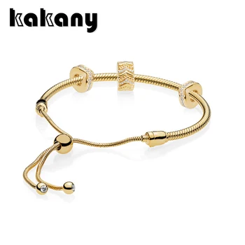 

Kakany Brand New Authentic 1:1 Classic Golden Shiny Charm Zircon Beaded Diy Bracelet Ladies Luxury 925 Sterling Silver Jewelry