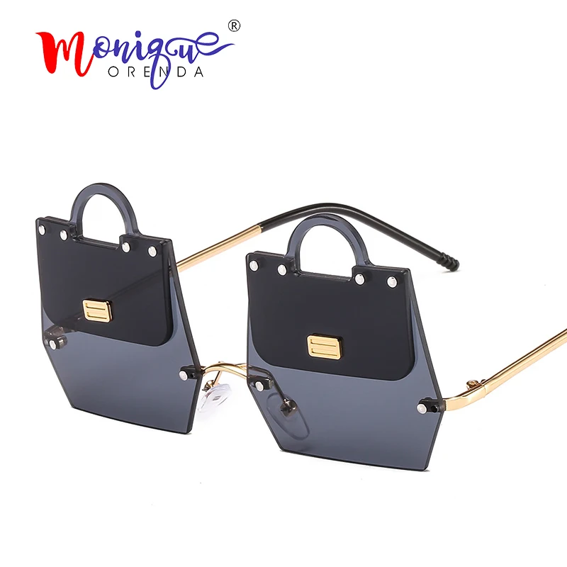 Женские солнцезащитные очки без оправы модные Асимметричные в форме сумки с металлической оправой UV400