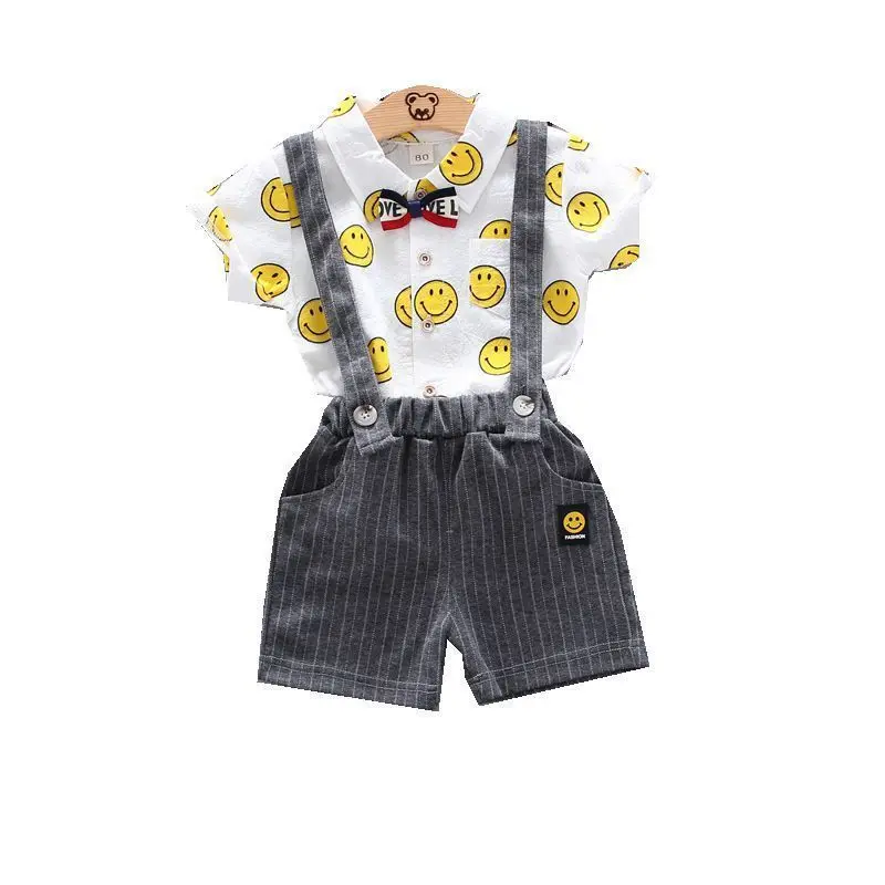 

New Summer Children Fashion Clothes Suit Baby Boys Girls Pattern Shirt Overalls 2Pcs/set Toddler Casual Clothing Kids Tracksuits