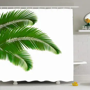

Shower Curtain Set with Hooks 66x72 Palm Leaves Object Blossom Collection On Set White Life Raster Nature Vibrant Textures Leaf