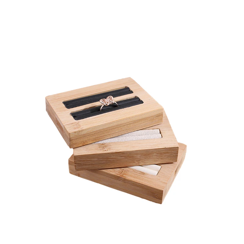  1 Pcs PU Leather/ Velvet Rings Display Mini Jewelry Display Stand Bamboo Jewelry Rings Holder Displ