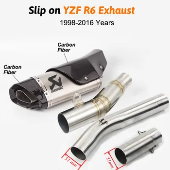 

For R6 Motorcycle Exhaust System Slip on YZF R6 Exhaust Tip Baffle Pipe Middle Mid Connect Link Tube for Yamaha YZF R6 1998-2014
