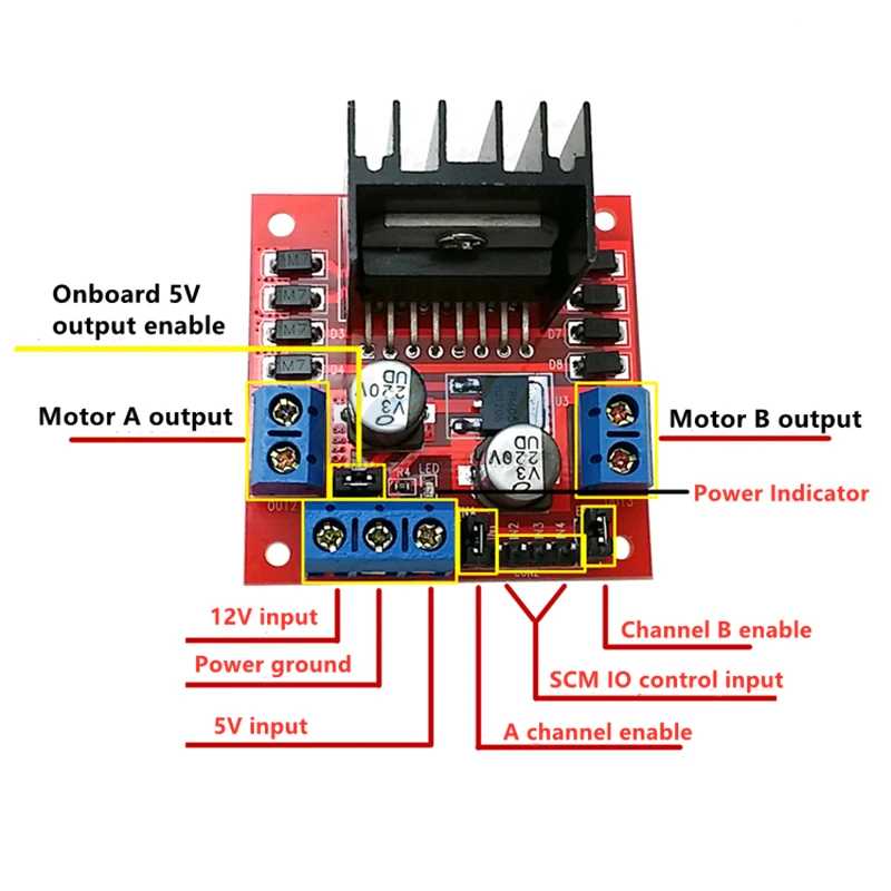Description Picture 3 of item1pcs L298N Motor Controller DC Board Dual H-Bridge Stepper Robot Motor Control and Drive Module for Arduin o Smart Car