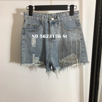 

High quality diamond tassel denim shorts 2020 summer fashion Distressed woman street shorts high waist jeans
