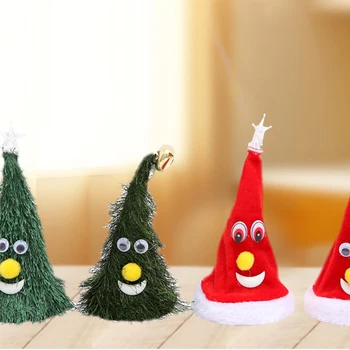 

6 Inch Christmas Singing Electric Hat Santa Hats Children Adult Christmas Swing Tree Ornaments Cap For Christmas Party Props