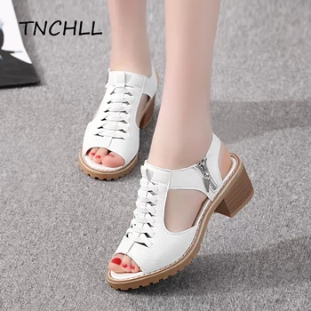 

Vintage Elegant Women Sandals Summer Fashion Cross Tied Peep Toe Side Fish Mouth Shoes Ladies Casual Footwear Mid Heel SE5103