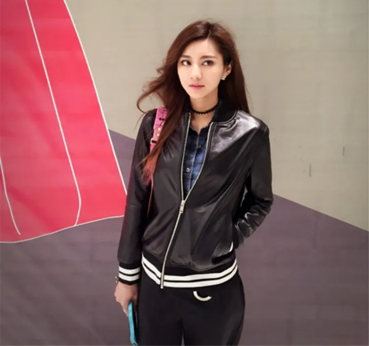 Italy Fashion Spring Autumn Fall Clothing Women's Natural Real Genuine Sheepskin Lambskin Leather Coat Couple Jacket Black XXXl