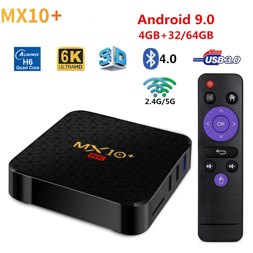 ТВ приставка MX10 Plus 6K Smart Android 9 0 Allwinner H6 4 Гб 64 2 4G/5G Wifi BT4.0 UHD 4K медиаплеер