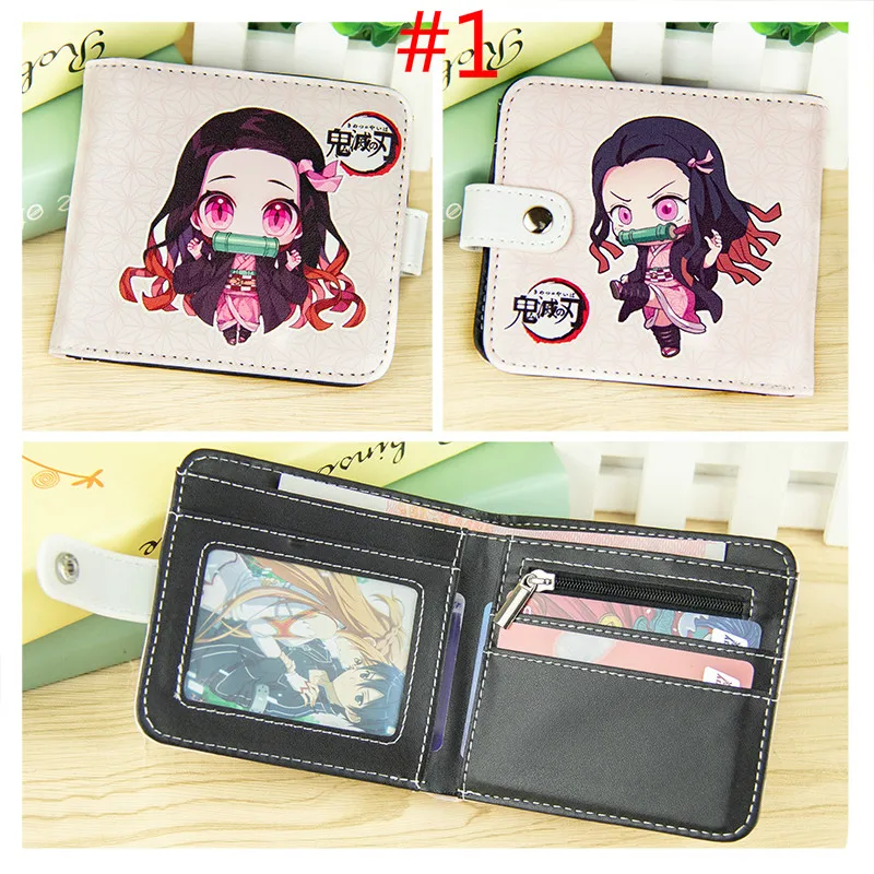 Anime cazadora de Kamado Tanjirou Nezuko corto botón cartera plegable cremallera bolsa moneda