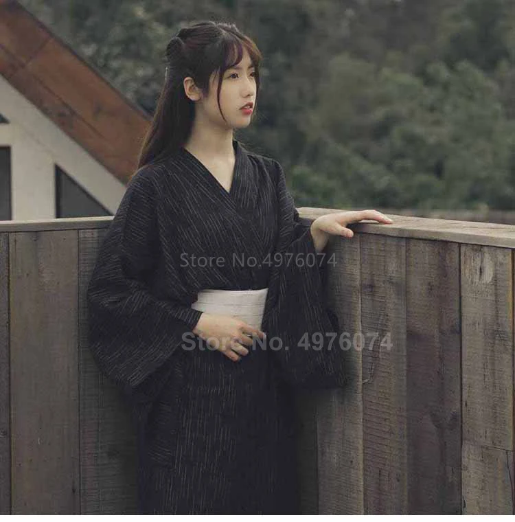 Одежда самураев традиционное японское женское черное кимоно платье Спа сауна халат Yuakata с поясом свободного размера плюс