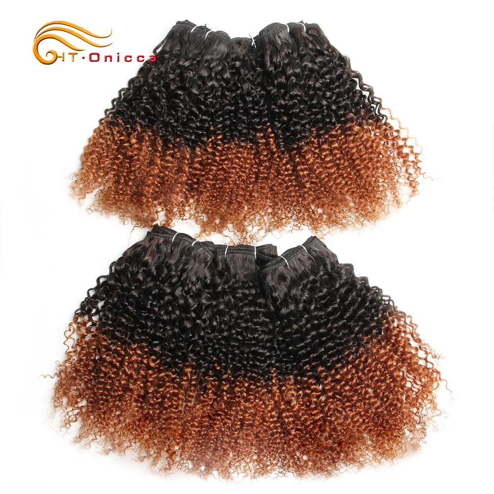 6Pcs/Lot Peruvian Curly Bundles Jerry Curl Double Drawn Human Hair Remy Funmi Hair T1B 30 99J Colored Hair Extension Htonicca