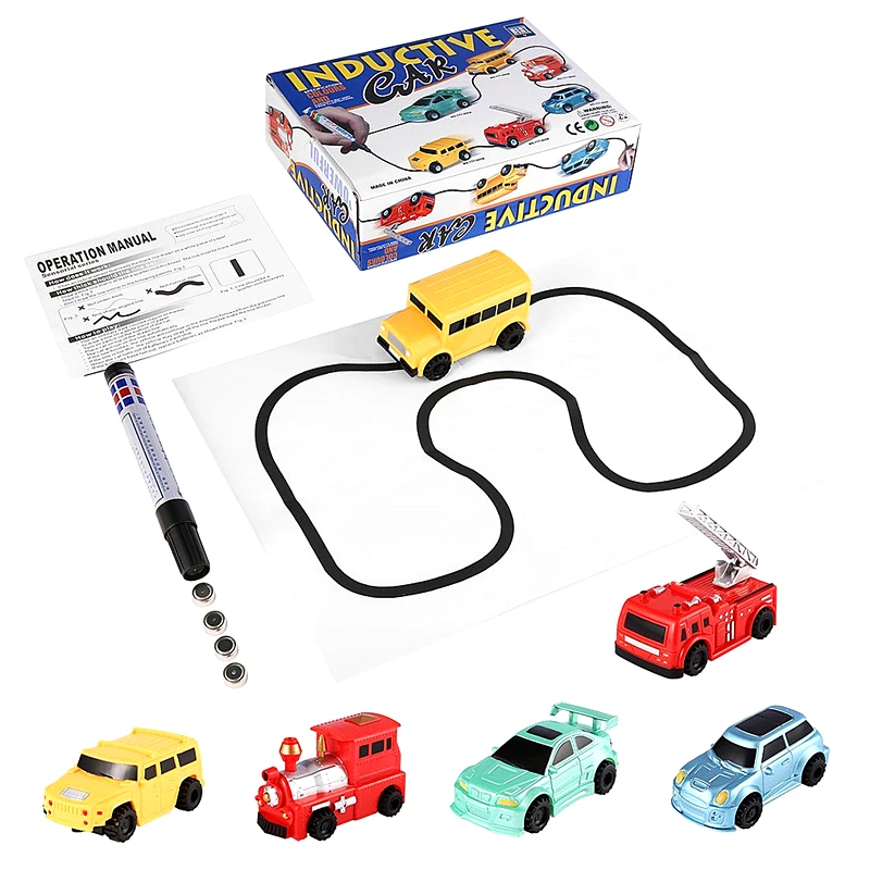 Обучающая игрушка с ручкой, железная дорога, индуктивные поезда, детский Радиоуправляемый поезд, танк, игрушечный автомобиль, тянущаяся линия, Индукционная железная дорога, автомобиль для детей