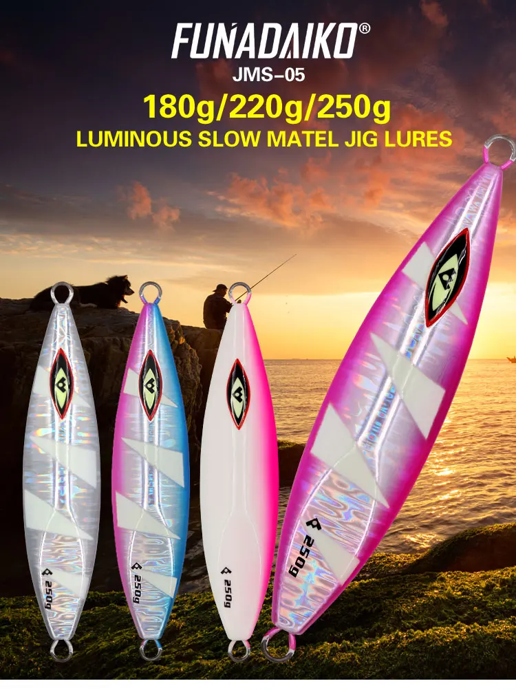 FUNADAIKO медленная приманка для морской рыбалки, 180 г/220 г/250 г, светящаяся искусственная приманка, свинцовая приманка, джиг для морской рыбалки