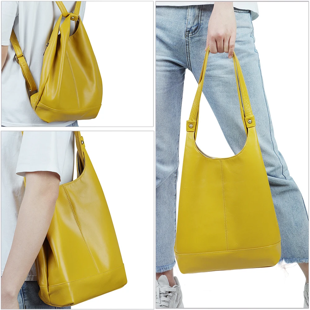 JOGUJOS Simple Genuine Leather Tote Bag Women Soft Cowhide First Layer Luxury Handbag Female Travel Shopper Natural Leather Bags