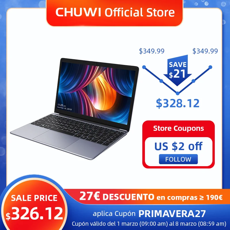 CHUWI HeroBook Pro 14,1 Inch 1920*1080 IPS Bildschirm Intel Celeron N4000 Prozessor DDR4 8GB 256GB SSD windows 10 Laptop