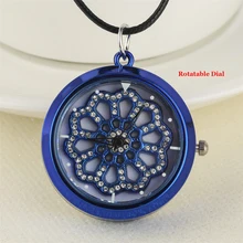 Вращающийся горный хрусталь Дизайн Круглый циферблат женское ожерелье часы с подвеской креативные женские высококачественные кожаные карманные часы на цепочке