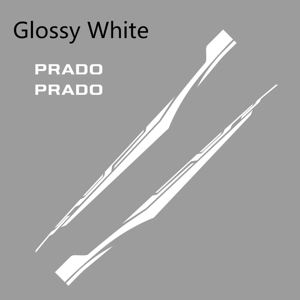 Glossy White 2 шт. виниловые наклейки на машину, пленка для автомобильной двери, боковой стиль, спортивные гоночные наклейки для автомобилей Toyota Prado, DIY, аксессуары для тюнинга автомобиля - Название цвета: Glossy White