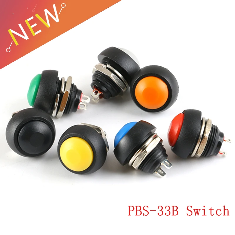 

2Pin PBS-33B Switch 12mm 3A 125V waterproof switch pbs33b momentary Push button Switch reset Non-locking