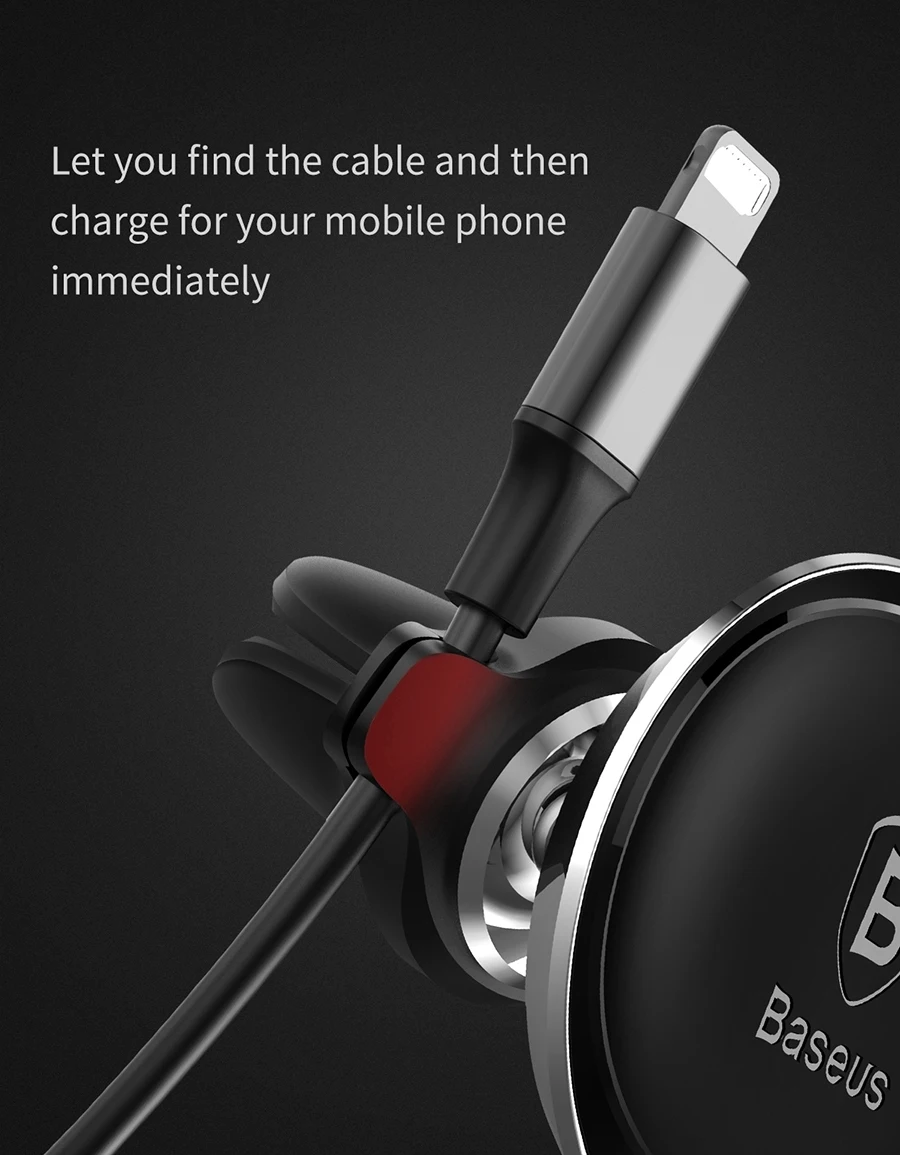 Магнитный автомобильный держатель для телефона Baseus для iPhone, samsung, кабельный зажим, органайзер, вращение на 360 градусов, крепление на вентиляционное отверстие, держатель для мобильного телефона, подставка