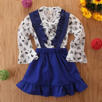 

Girl Clothes Set New Autumn Long Sleeve Cute Print Top+ Strap Skirt 2Pcs Toddler Kid Casual Clothes