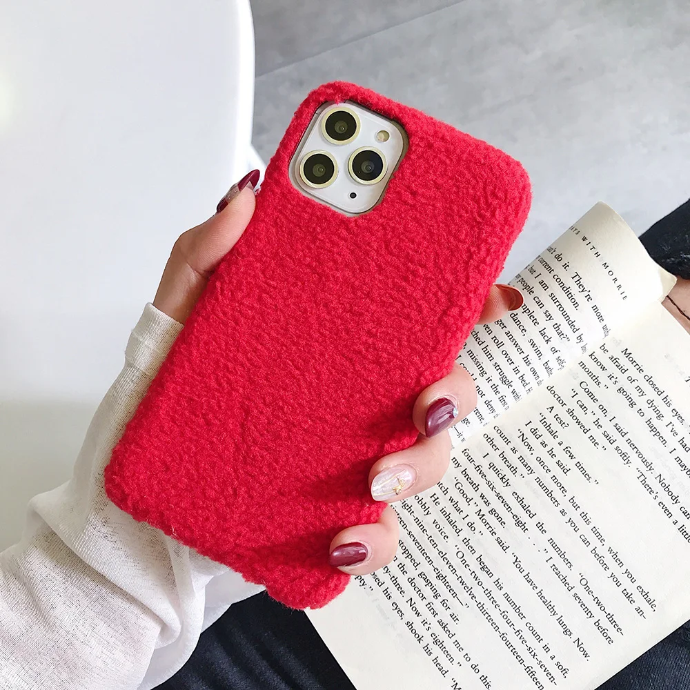 Red Плюшевый однотонный чехол карамельного цвета для iPhone 11 Pro Max, теплый пушистый мягкий силиконовый чехол для iPhone X XR XS MAX 7 8 6 6S Plus, оболочка - Цвет: Red