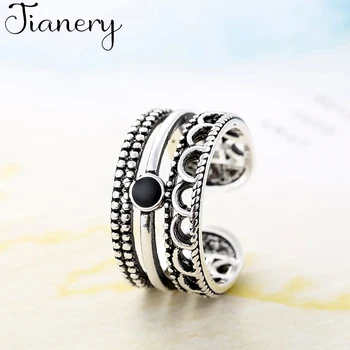 

JIANERY Luxury Brand 925 Sterling Silver Black Multi-layer Rings For Women Lover Girls Gifts Bridal Wedding Jewelry 2019