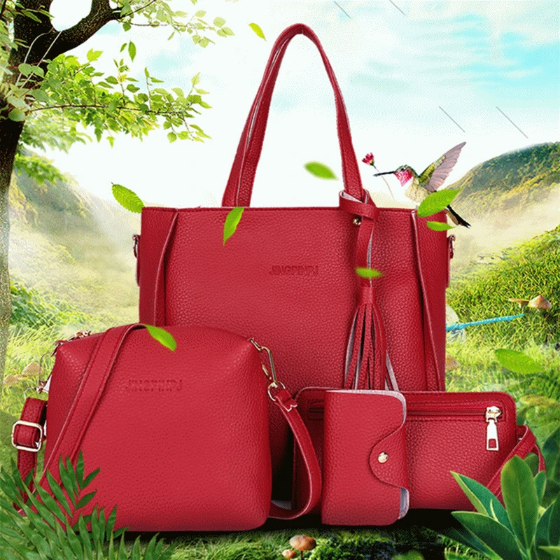 Women Top-Handle Bags Female Composite Messenger Handbag Set PU Leather Wallets Key Bag | Багаж и сумки