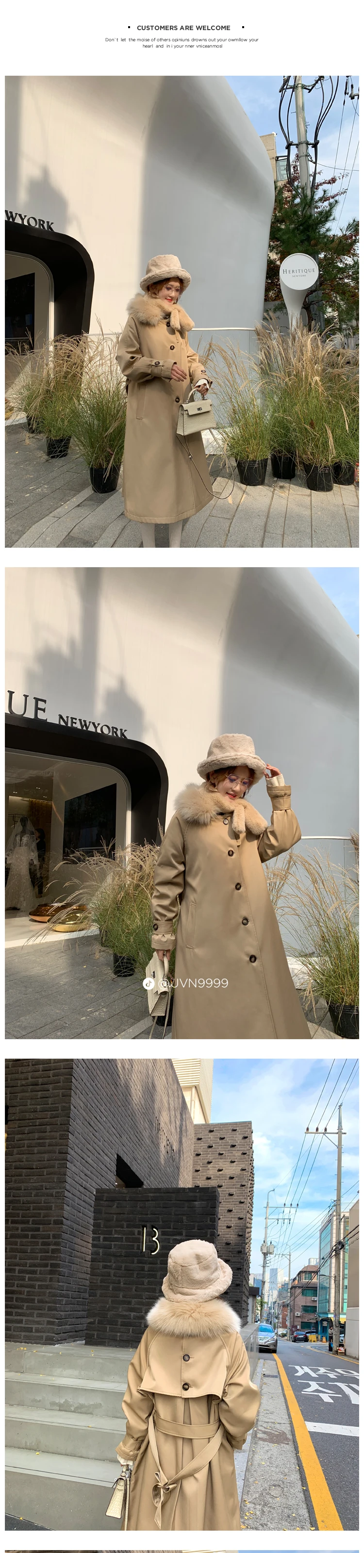 Тренч цвета хаки, Женское пальто средней длины на осень и зиму, длинное пальто в британском стиле с шерстяным воротником, утолщенное хлопковое Свободное пальто до колена