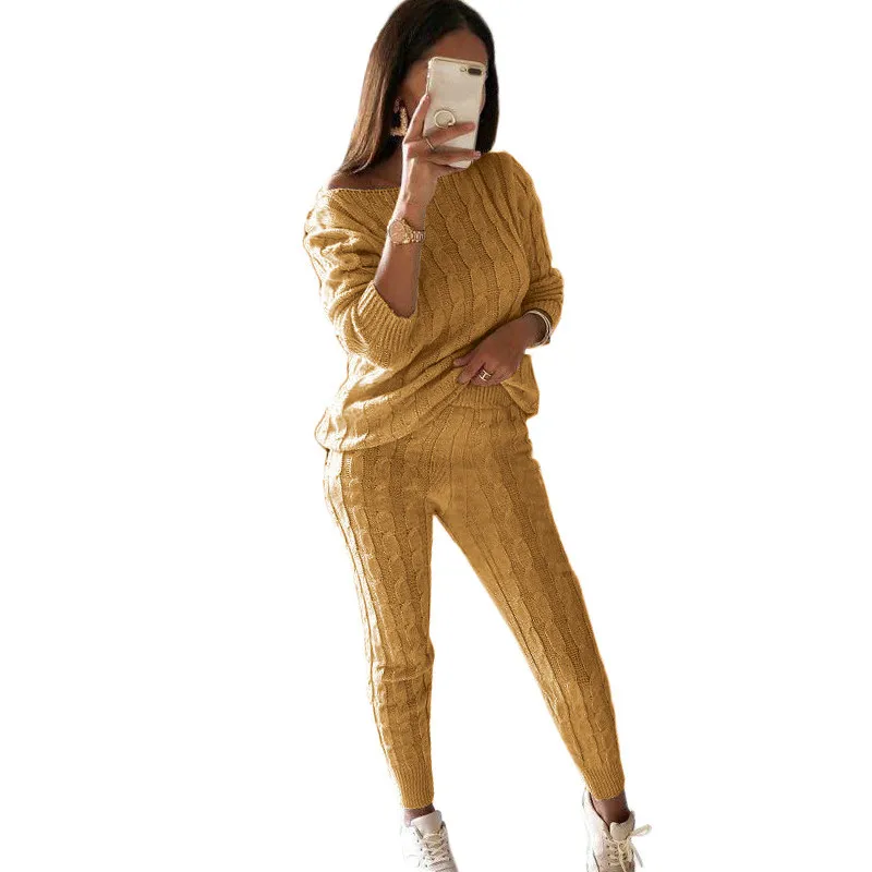 

Two Piece Set Women Yellow Blue Plus Size Loose Sweater and Pants 2 Sets 2019 New Autumn Winter Fashion Bottoming Clothing CX837