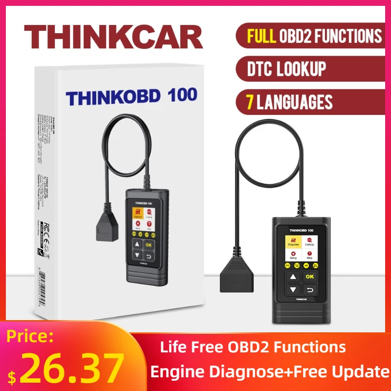 

THINKCAR THINKOBD 100 Full OBD2 Functions Car Scanner Diagnostic Tool DTC Lookup VIN Live Data Reset Engine Light Diagnostics