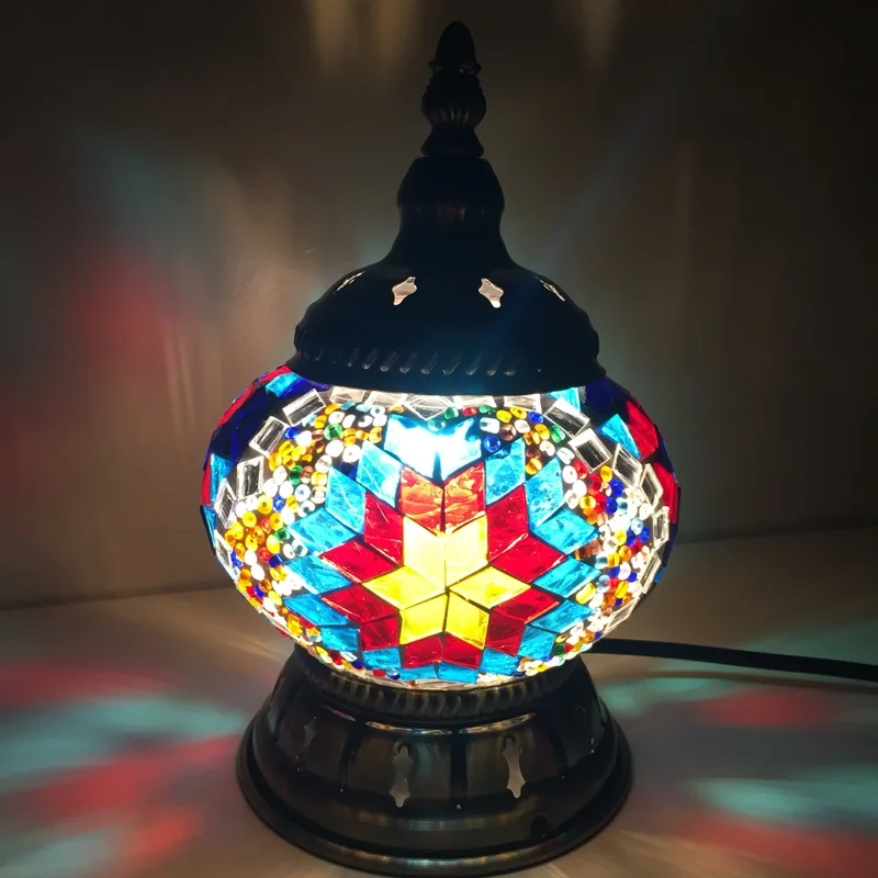 Suspension Mosaïque Turque – Lampe Marocaine Faite Main – Verre Et Cristal, Bleu Glacé